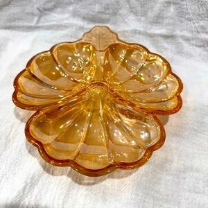Vintage Carnival Glass Dish Jeannette Marigold divided serving dish trinket dish